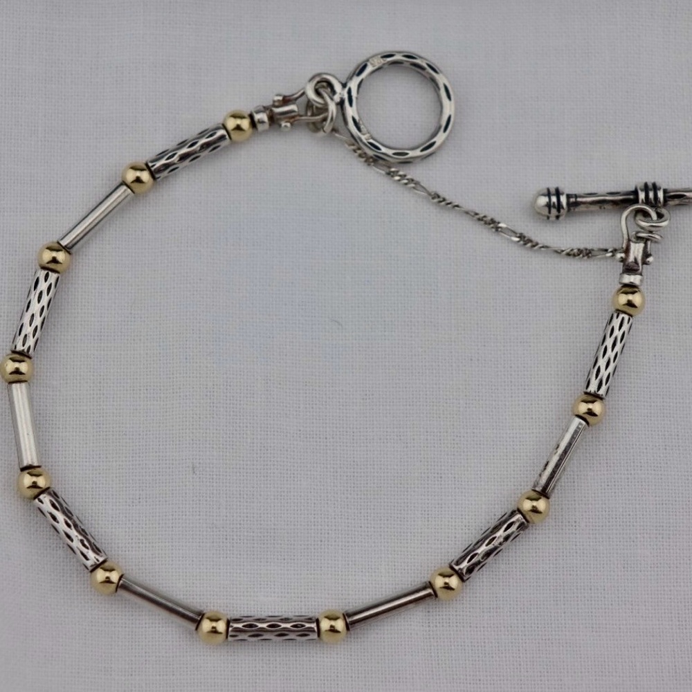 Silpada/Zanfeld Sterling Silver & 14K Embossed Toggle Clasp Bracelet • LIKE NEW - Picture 4 of 6